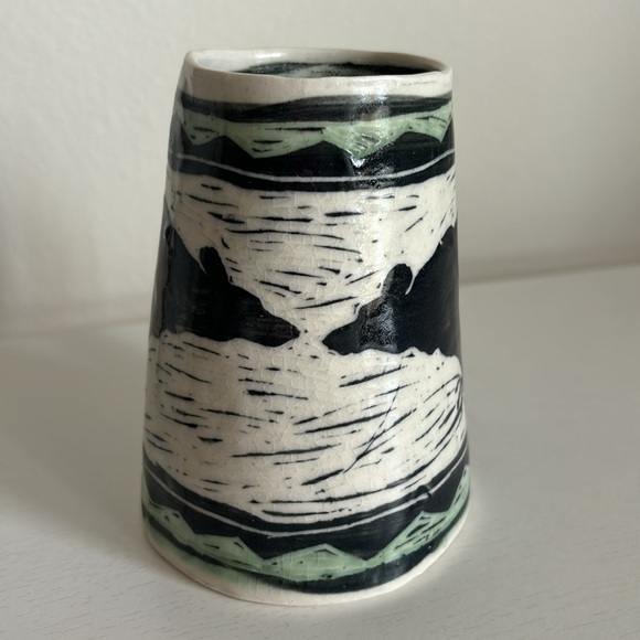 Martye Allen Sgraffito Pottery Art Mug 2 Black Bears Southwest Native Nature - Picture 4 of 15